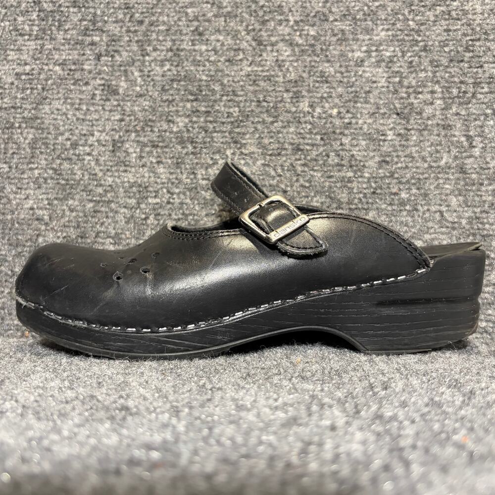 Dansko Black Leather Buckle Mary Jane Wedge Clog Comfort Shoes 8.5 EU 39 Mules